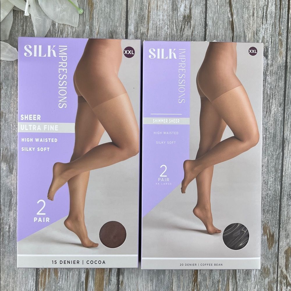 Silk Impressions Shimmer Sheer Pantyhose Stockings Sheer 2, 2-Packs XXL
